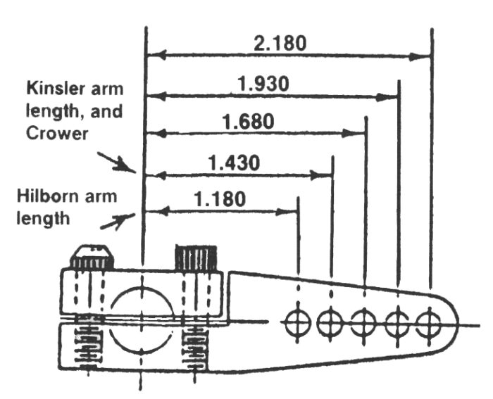 Kinsler Double arm, 5/16" shaft, 2-piece, 5- c-c, each arm from 1.180" to 2.180" , 10-32 femle thread - Image 2
